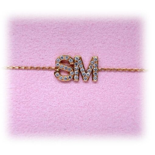 Bracelet initiales taille moyenne avec diamants blancs